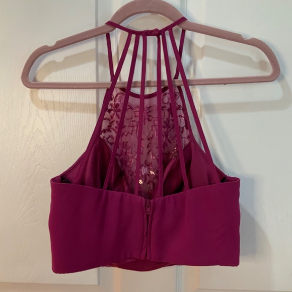 Rhinestone Sequin Party Purple Crop Halter Top Size 5/6 - Picture 6 of 10